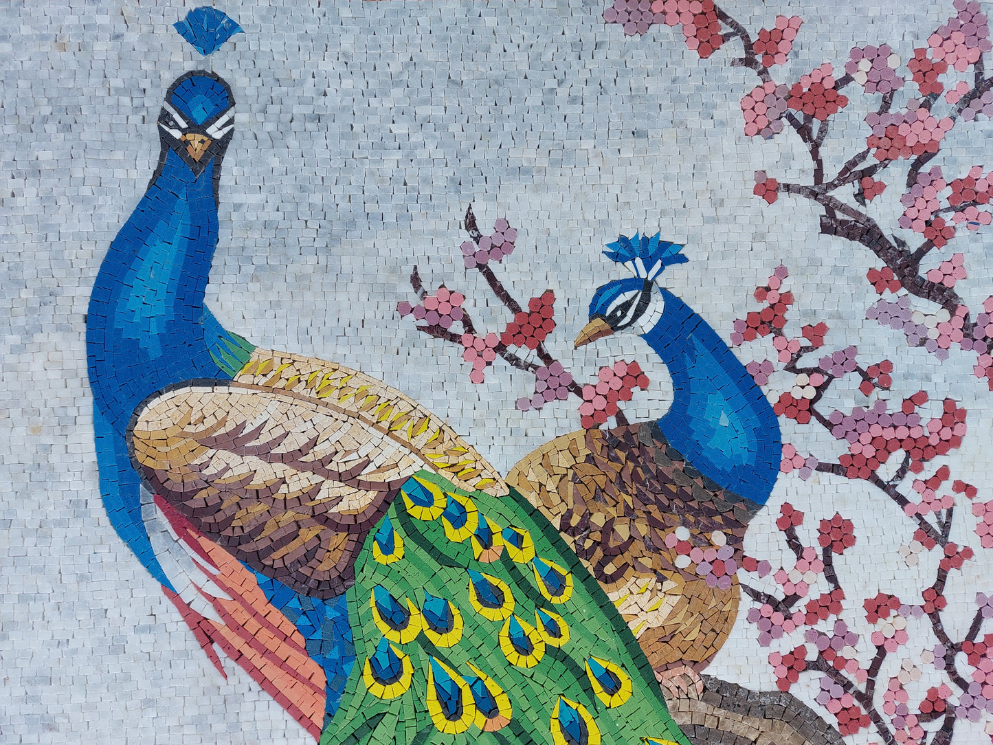Handmade Peacock Mosaic Tile Art: Interior Wall Decor (56” x 40”)
