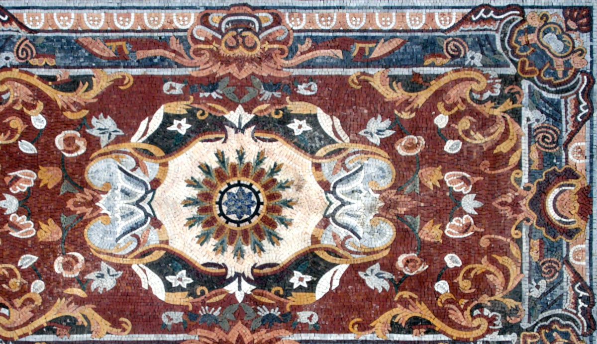 Handmade Flower Art Tile Rug: Marble Mosaic Carpet (80” x 48")