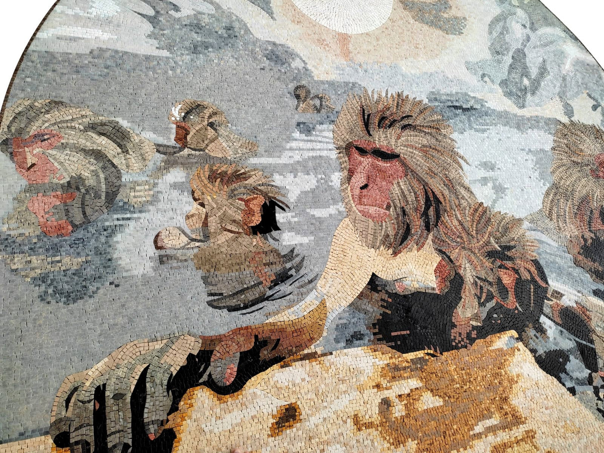 Handmade Macaques Mosaic Tile: Jungle Animal Wall Art (80” x 72")
