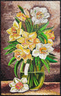 Floral Mosaic Art: Yellow & White Flowers in Vase, Wall Decor (48” x 24")