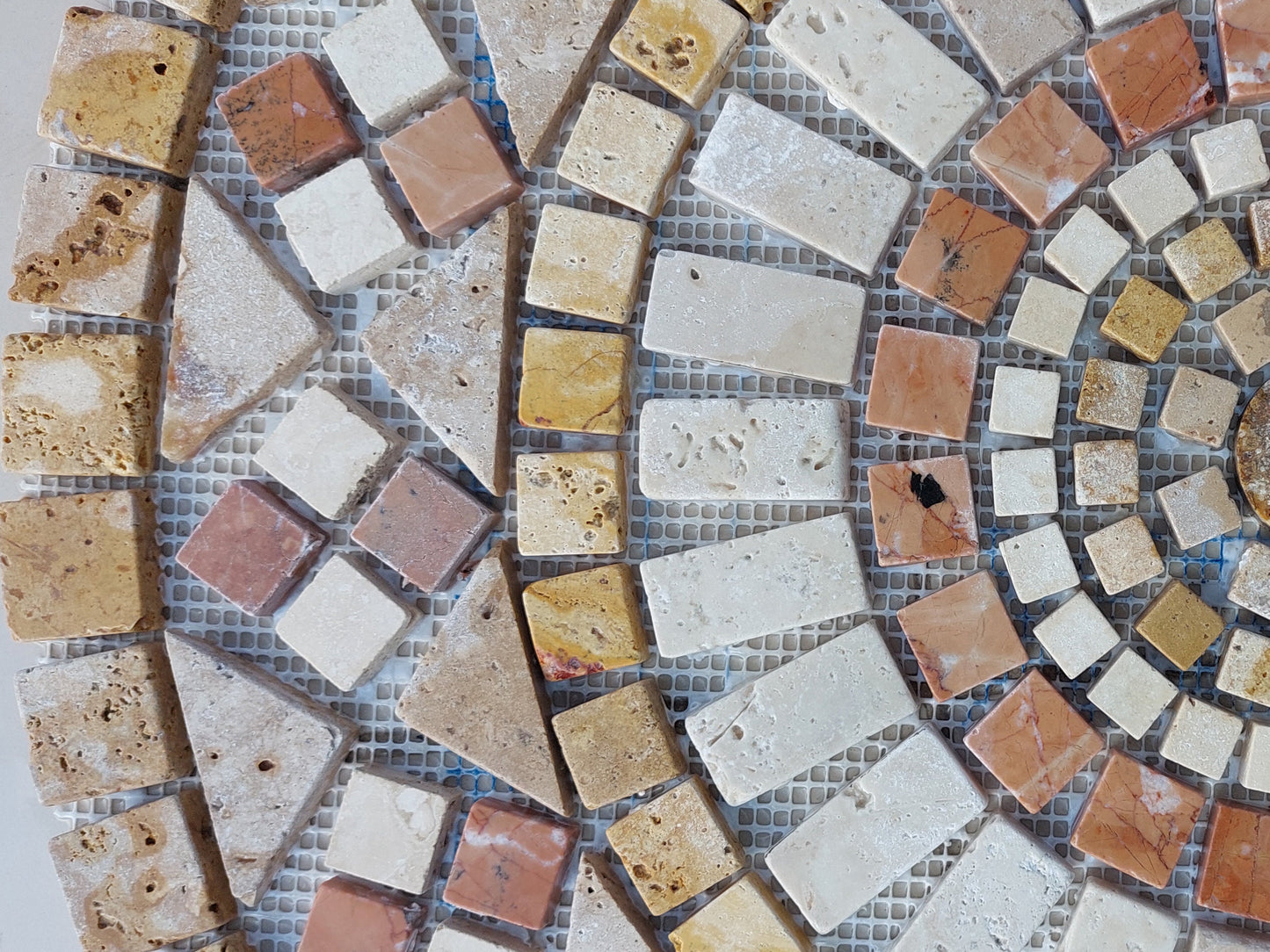 Round Marble Mosaic Medallion: Brown Border Handmade Stone Art