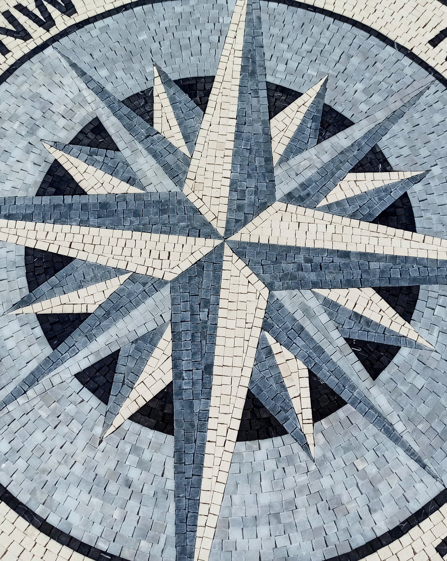 Handmade Marble Mosaic Compass Rose Medallion - 40" Pool Tile Art