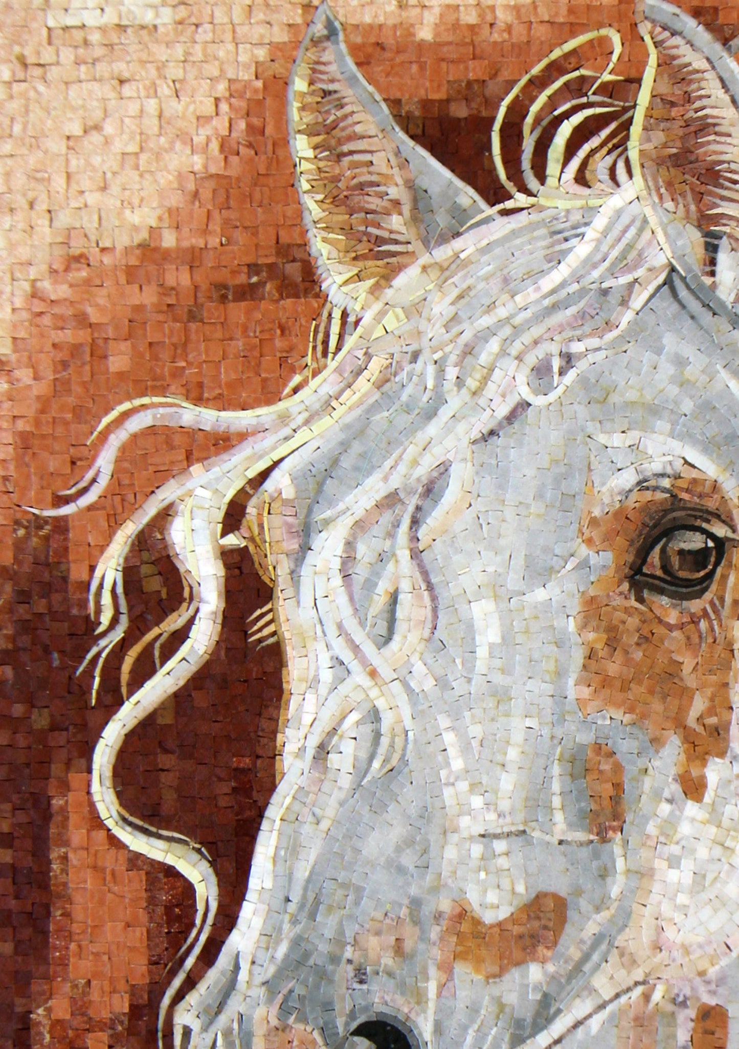 40"x28" White Horse Mosaic Wall Art , Equestrian Home Decor, Elegant Animal Mosaic Panel, Customization available