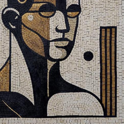 Robot Mosaic Wall Art – Handmade Mechanical Marble Tile for Modern Home Decor - Customization Available