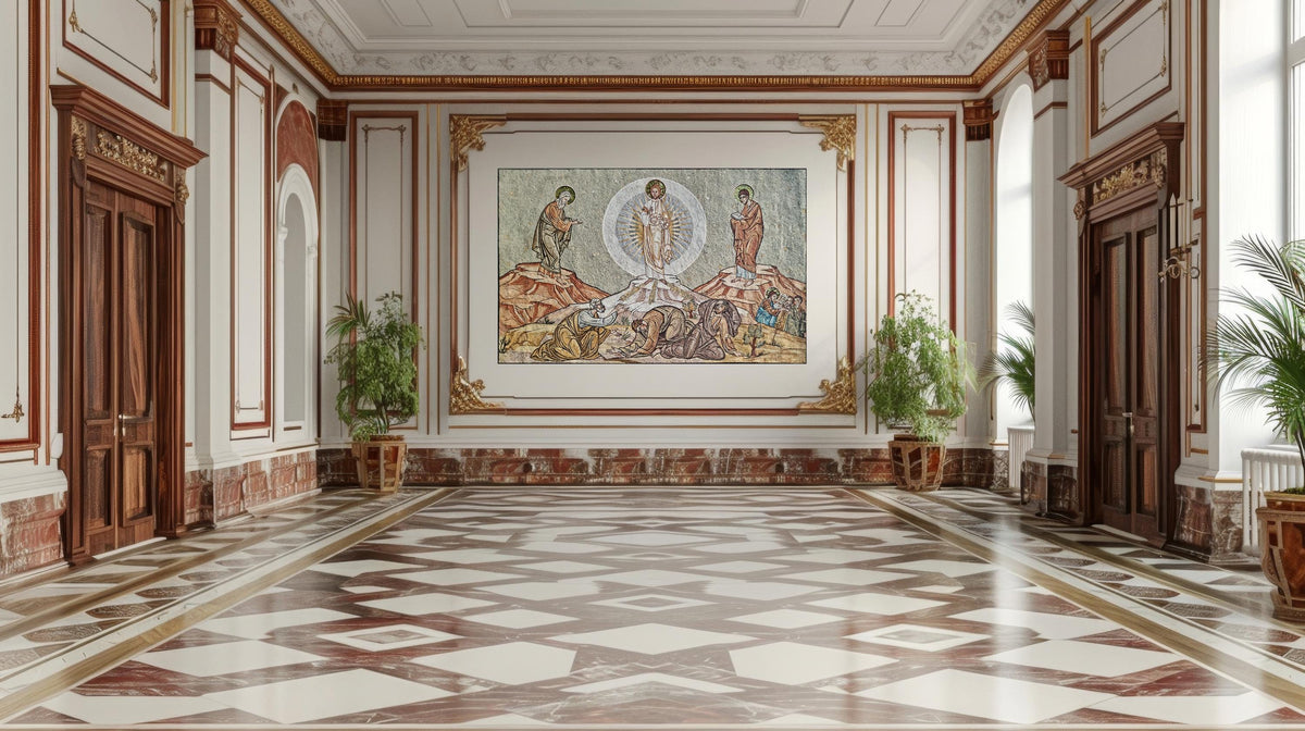 84"x56" Ancient People Worship Mosaic Wall Art –Historical Religious Scene, Classical Home Decor, Customization available