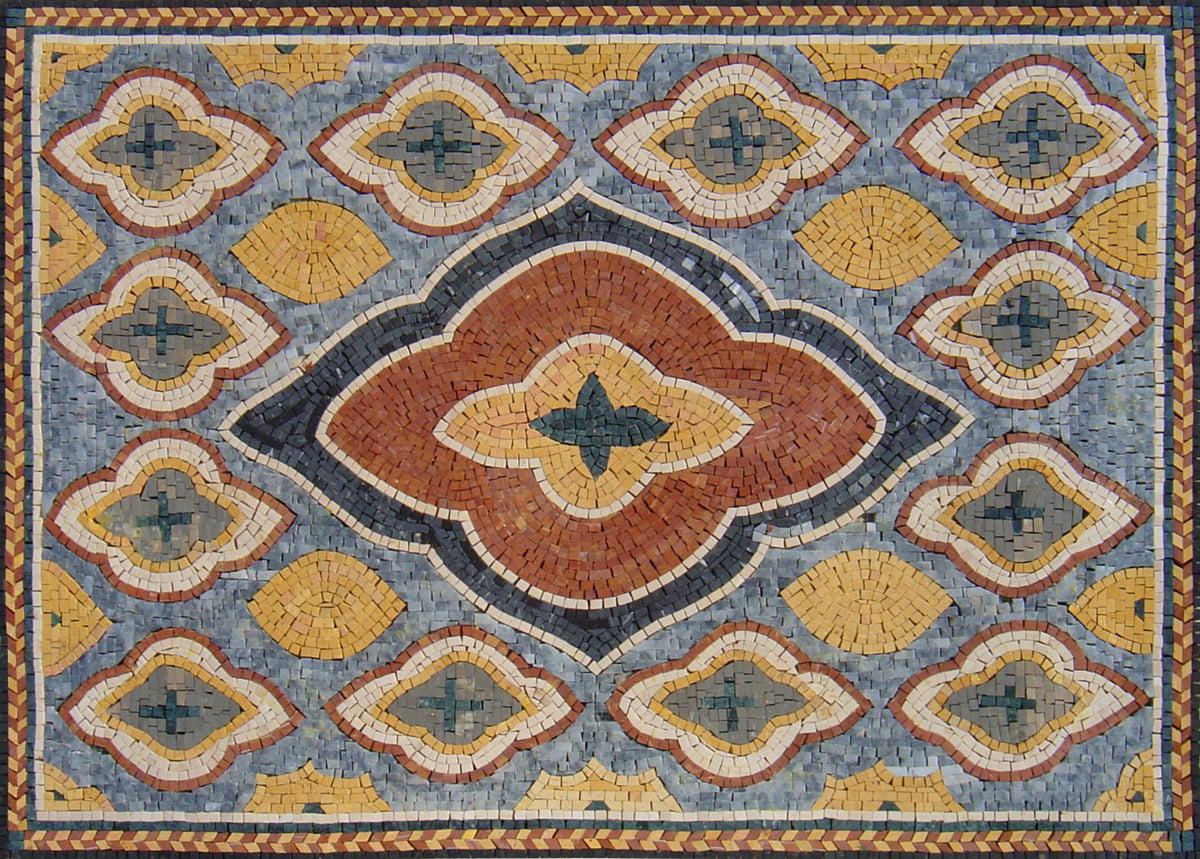 Handmade Marble Stone Rug: Mosaic Art Floor Covering (40” x 28")
