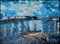 Sailing Boat Mosaic Tile Art: Handmade Marble River Scene (40” x 30")