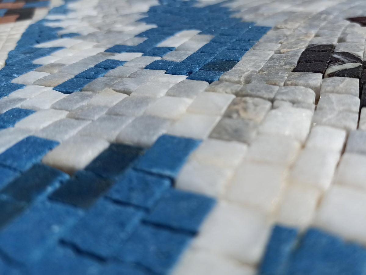 Handmade Horse Mosaic Tile Art: Galloping Horses in Water