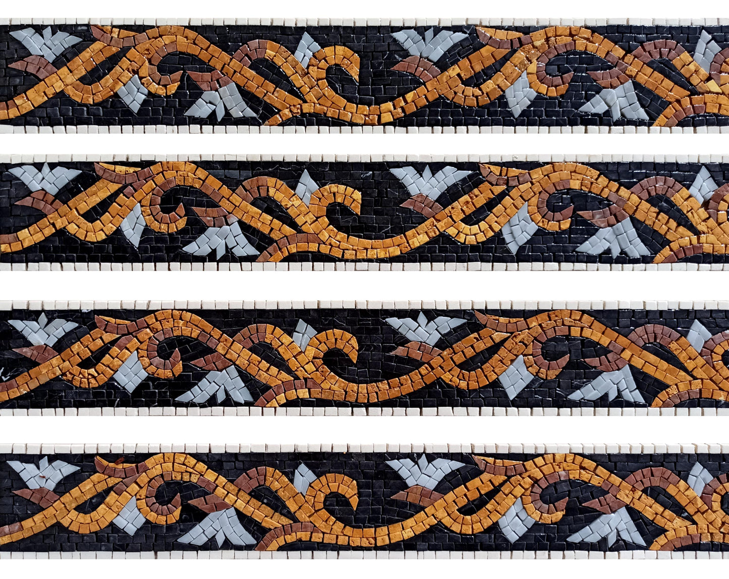 Gold Vine & White Flower Marble Mosaic Tile Border: Handmade Floral Accent Trim