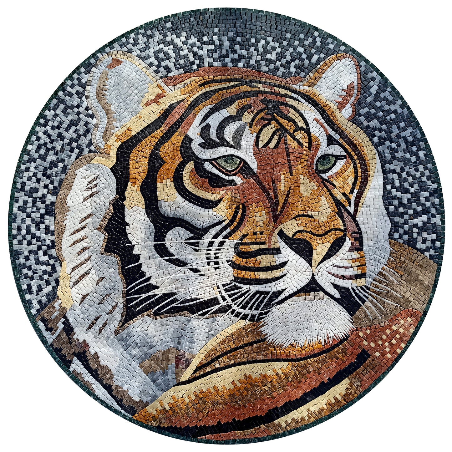 Handmade Tiger Mosaic Tile Art: Jungle Animal Decor (40" DI)
