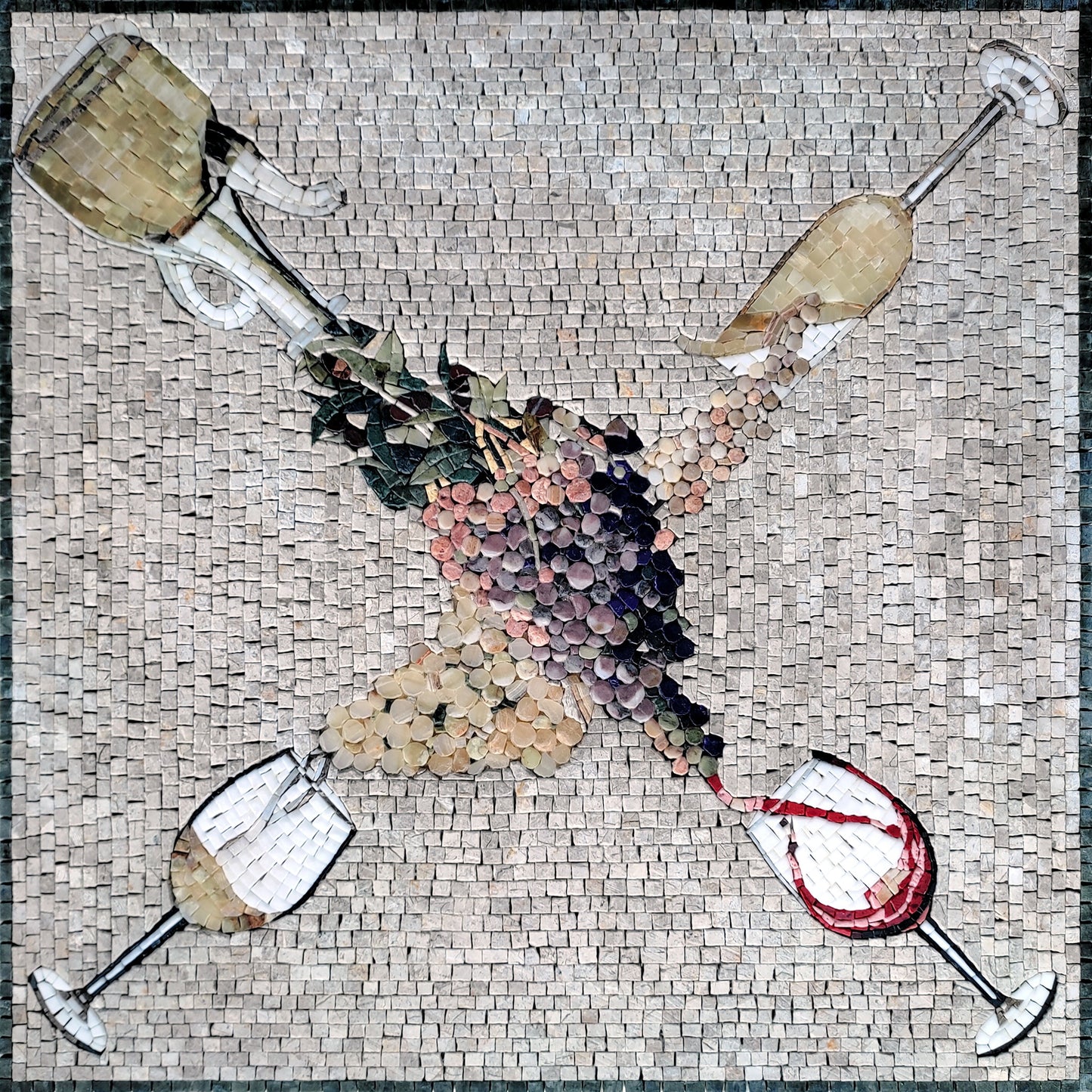 Handmade Marble Mosaic Tile: Champagne & Wine, Kitchen Backsplash (24x24)