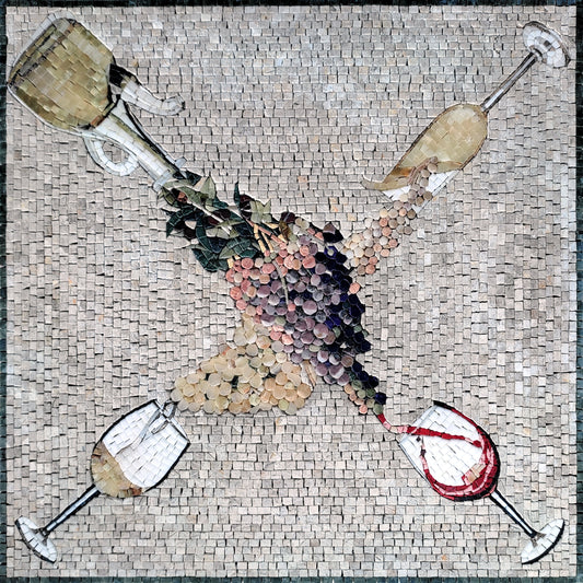 Handmade Marble Mosaic Tile: Champagne & Wine, Kitchen Backsplash (24x24)