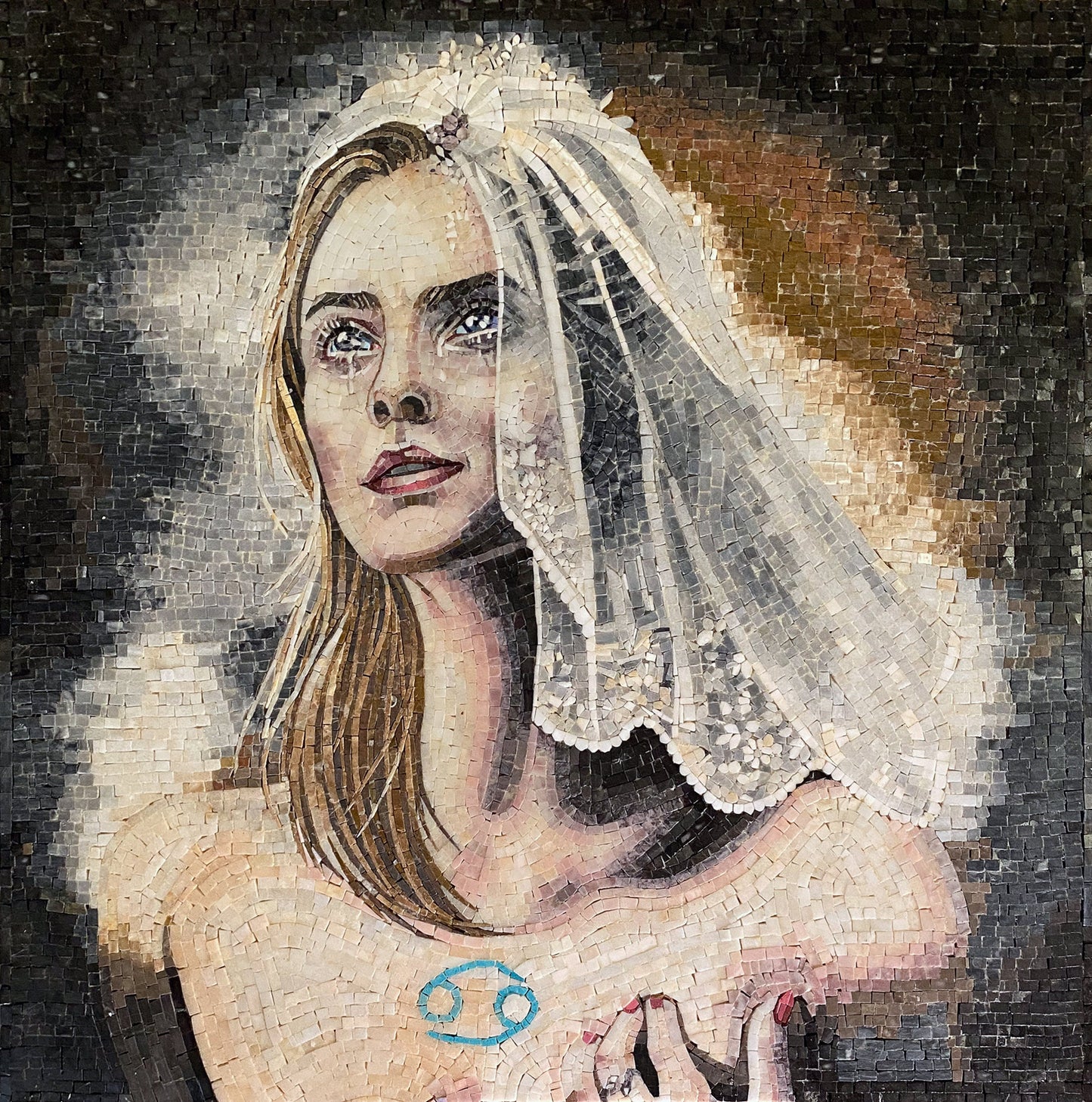 Handmade Cancer Zodiac Mosaic Tile Art: Bride Portrait (30"x30")