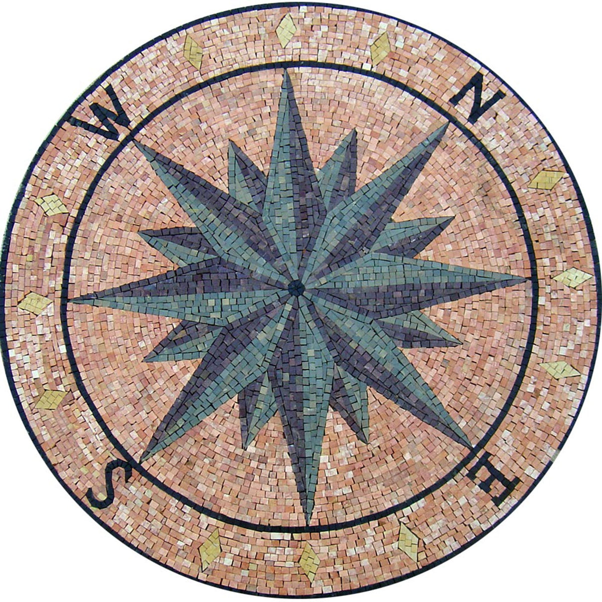 Handmade Marble Mosaic Compass Rose Medallion - 36" Flooring Art