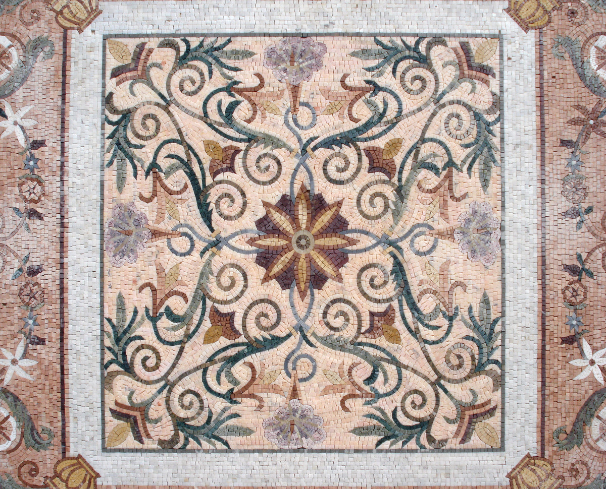 Handmade Floral Marble Mosaic Tile: 72" Square Inlay Backsplash