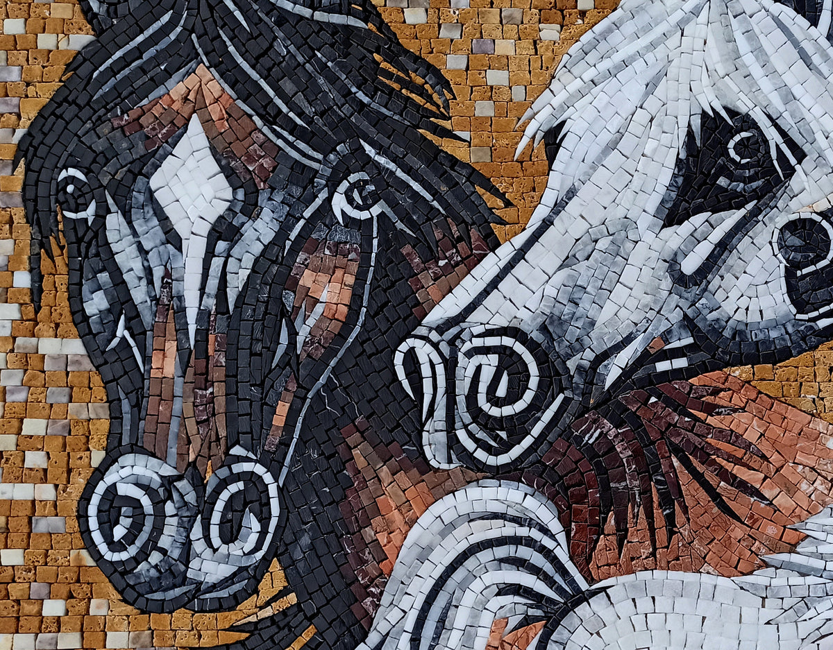 Handmade Horse Mosaic Mural: Marble Stone Art Tile (56” x 36")
