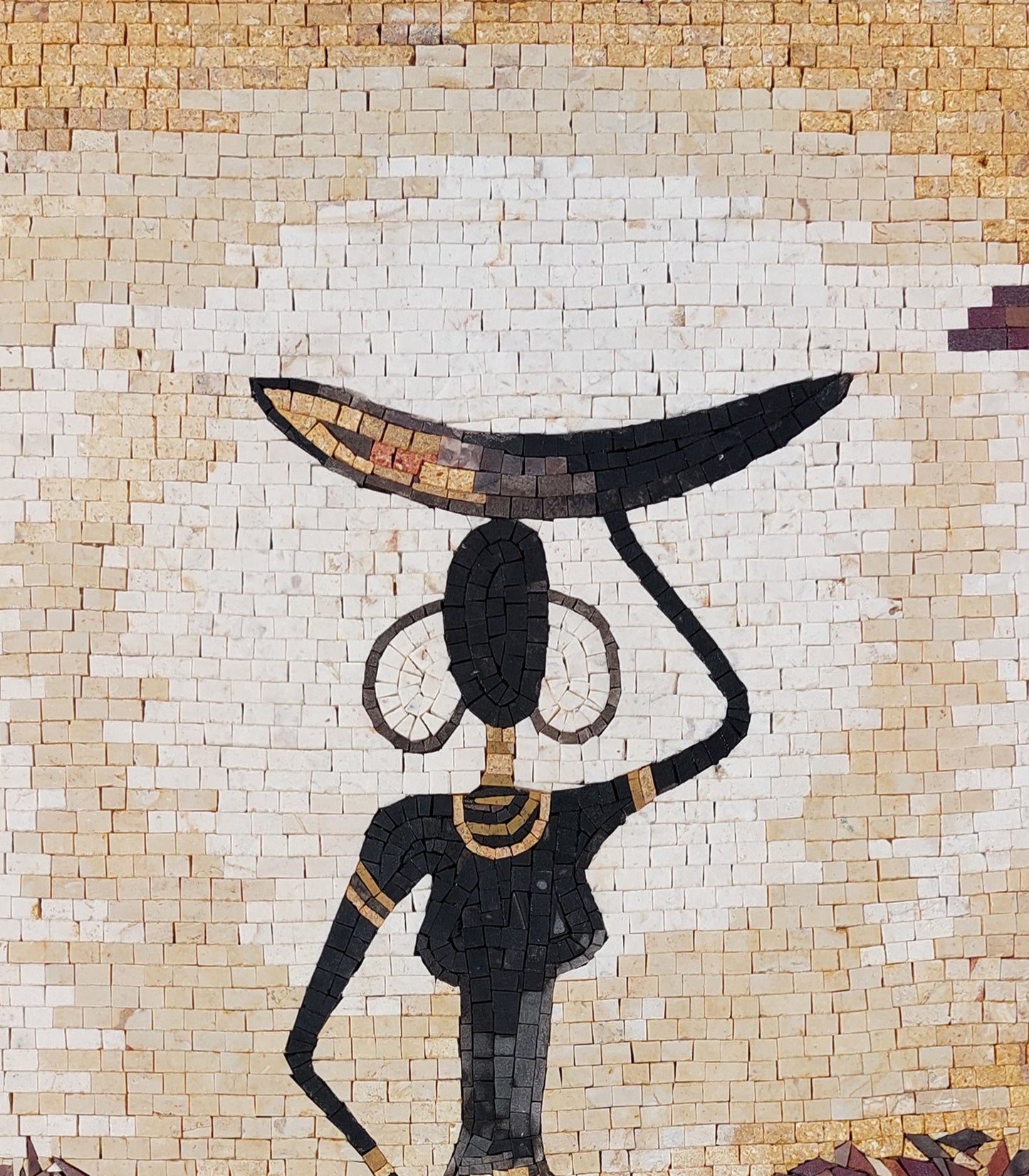 Handmade Farmer Woman Marble Mosaic Tile Art (32” x 16")