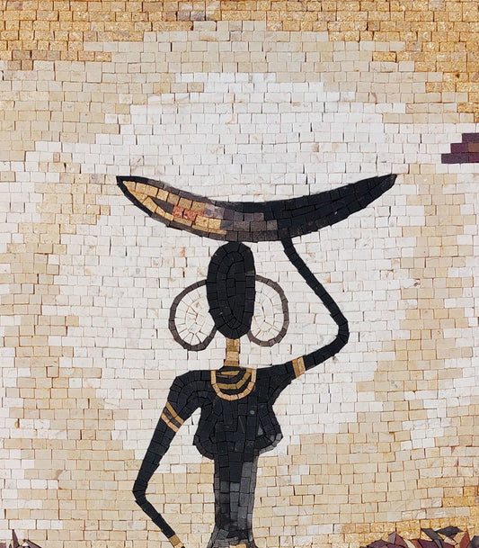 Handmade Farmer Woman Marble Mosaic Tile Art (32” x 16")
