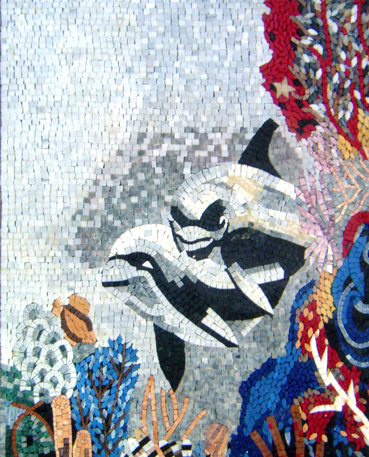 Handmade Dolphin Mosaic Tile Art: Sea Animal Wall Decor (50x40)