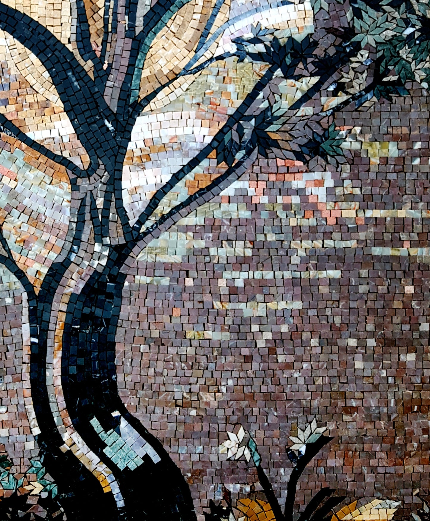 Handmade Marble Mosaic: Botanical Tree Wall Art (44” x 36”)