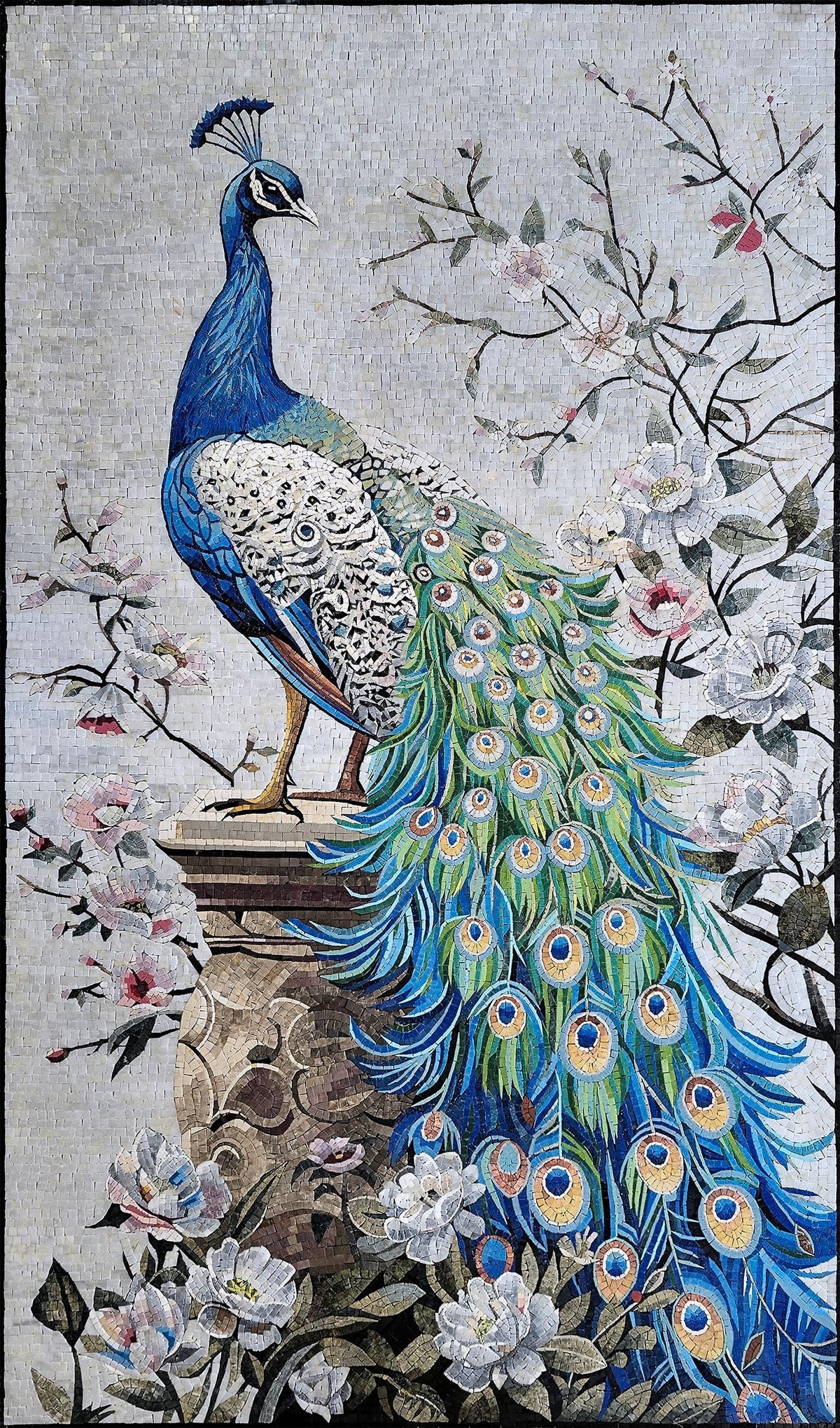 68"x40" Peacock Mosaic Wall Art – Vibrant Bird Inlay, Nature-Inspired Home Decor, Customization Available