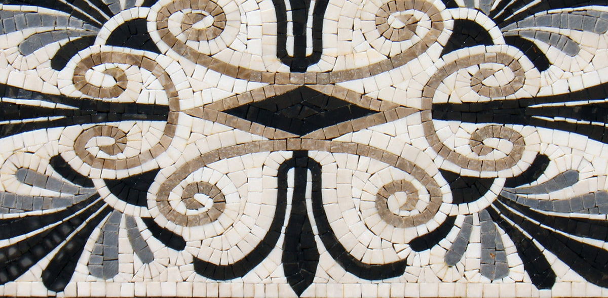 Handmade Geometric Marble Mosaic Tile: Hallway Medallion, 24”