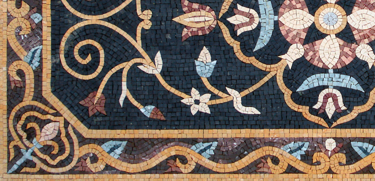 Floral Mosaic Rug: Handmade Stone Art, Home Decor (60” x 36”)