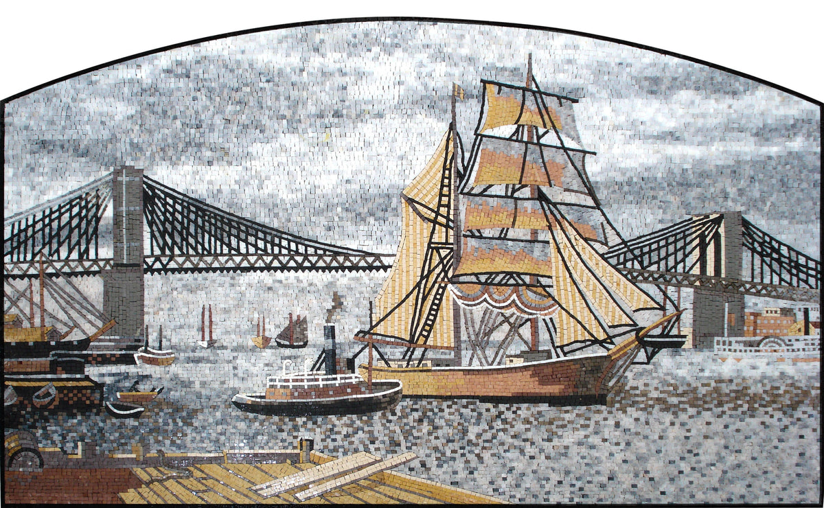 SEASHORE MOSAIC TILES | Sea View Sailor Boats Artwork Tiles For Living Room Walls | Tiles For Interior Outdoor Entry Walls And House Warming