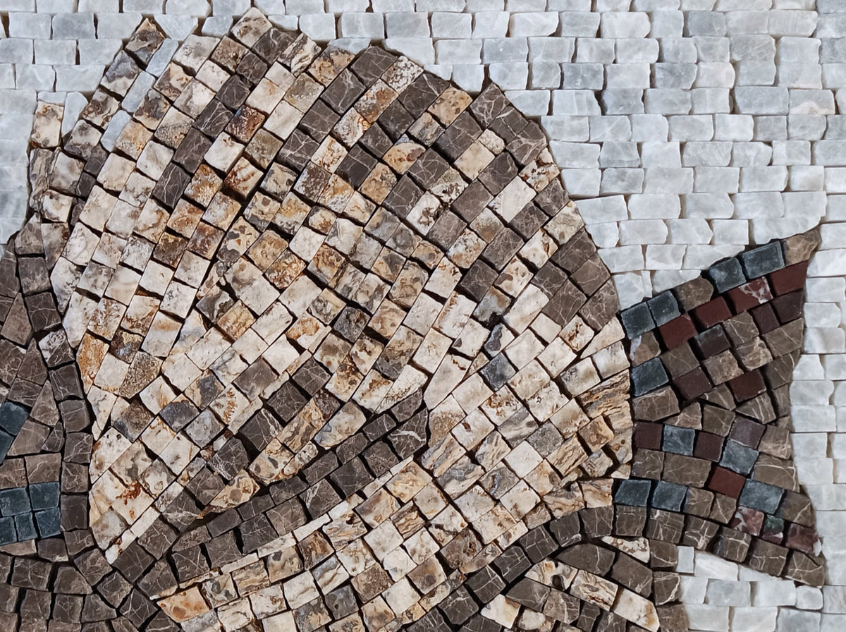 Handmade Fish Mosaic Tile Art: Marble Kitchen Backsplash (16" x 12")