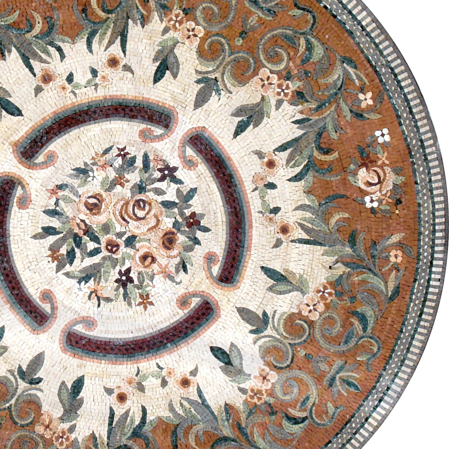 Handmade Marble Medallion Mosaic Artisanal Stone Décor with Floral Elegance - Customization available