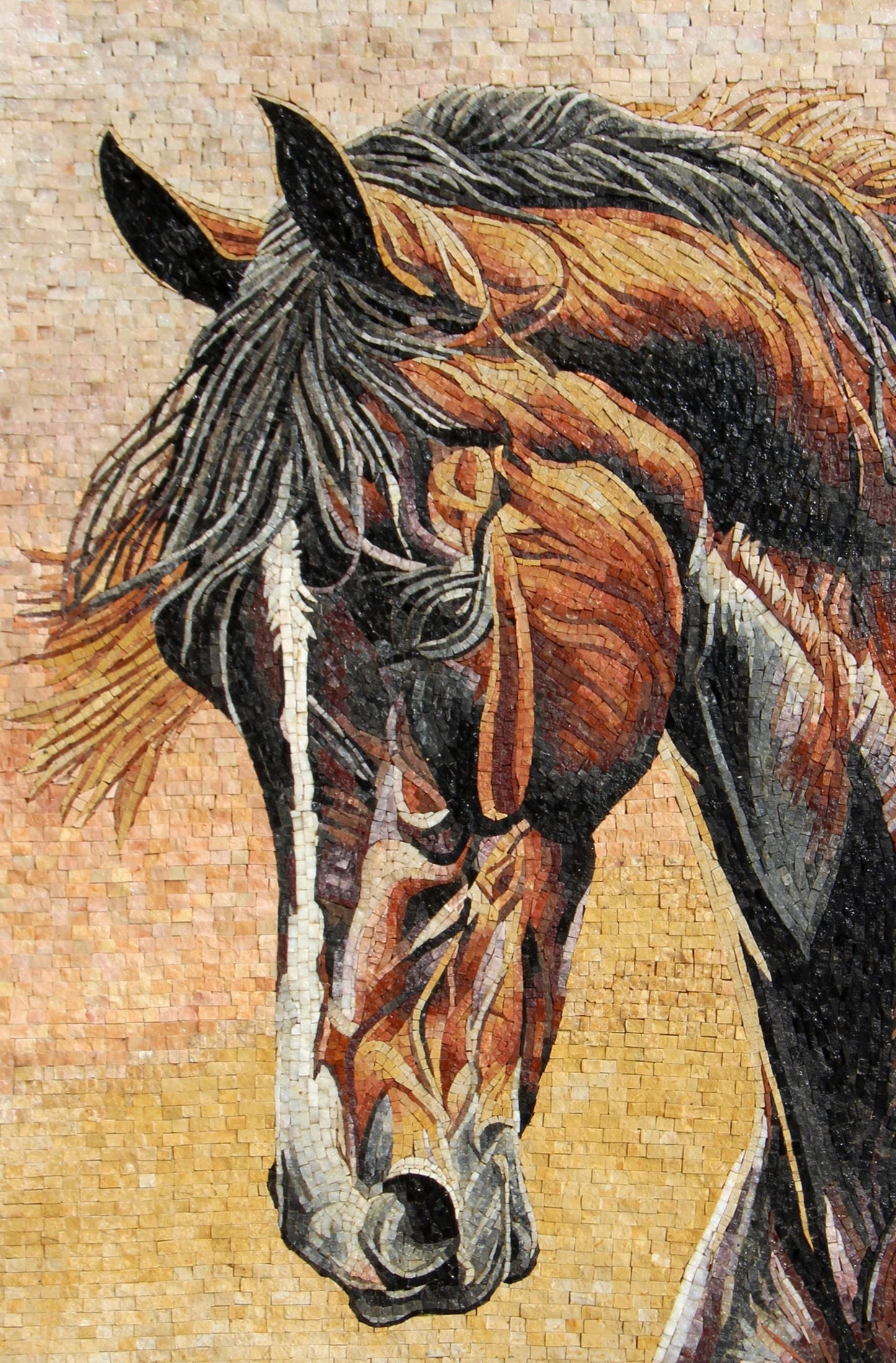 Handmade Horse Mosaic Backsplash: Marble Stone Animal Mural