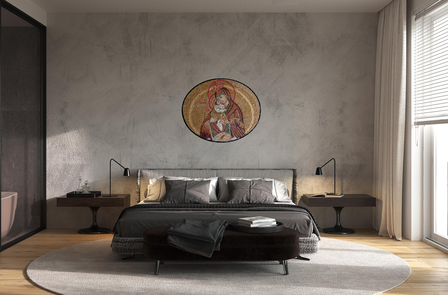 36"x30" Virgin Mary and Baby Jesus Mosaic – Byzantine Icon Reproduction, Customization Available