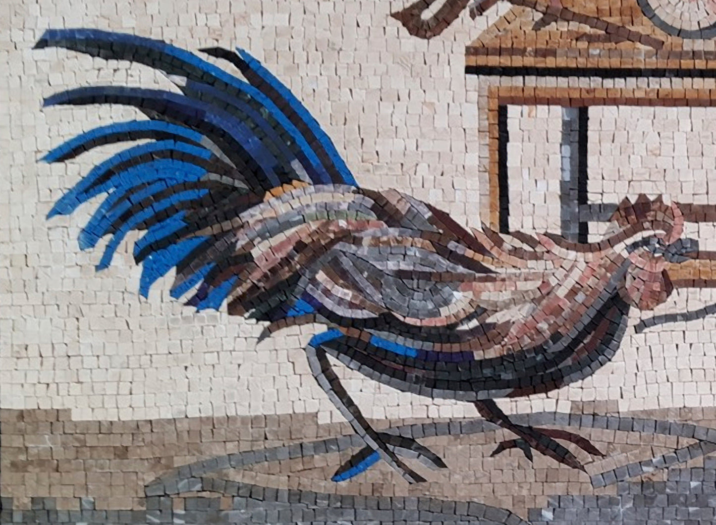 Handmade Fighting Roosters Mosaic Tile Art: Kitchen Backsplash or Farm Wall Decor