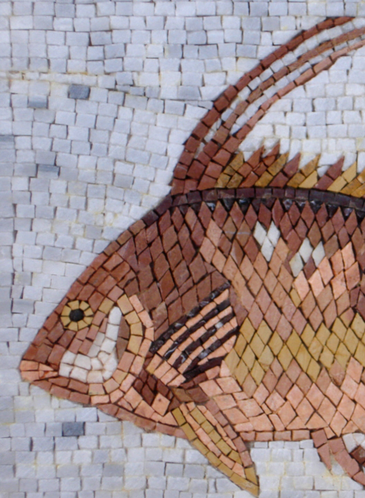 Handmade Fish Mosaic Backsplash: Marble Kitchen Wall Art (16x12)