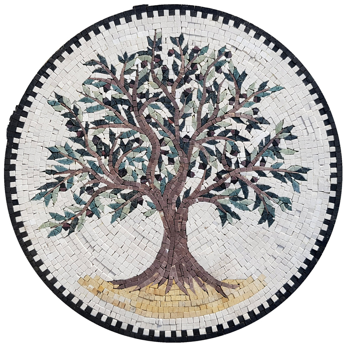 Olive Tree Backsplash Marble Mosaic Medallion Tiles. Customization. Handcrafted Roman Mosaics