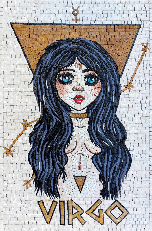 Virgo Zodiac Mosaic Tile Art: Handmade Marble Stone (30" x 20")