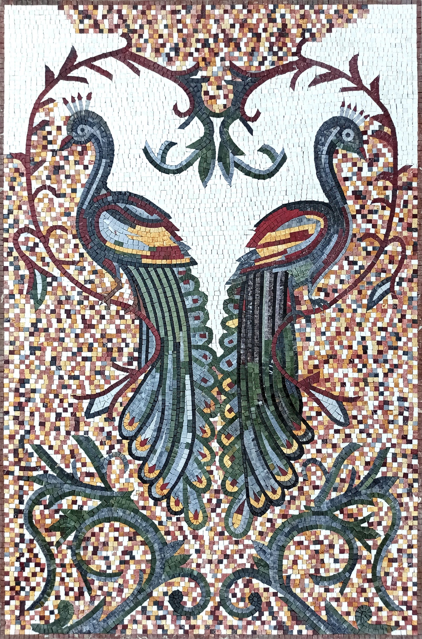 PEACOCK MOSAIC TILES | Animal Mosaic Tiles For New House | Mirror Peacock Sitting On Tree Artwork Tiles For Walls And Peacock Lovers
