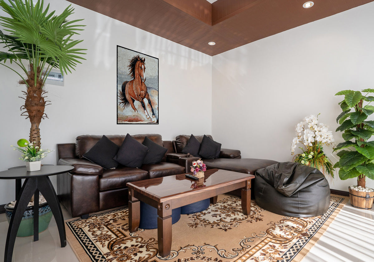 Handmade Horse Mosaic Tile Art: Marble Animal Mural (36" x 28")