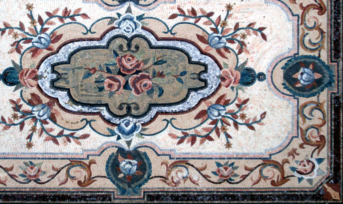 Handmade Marble Mosaic Rug: Floral Pattern, Home Decor