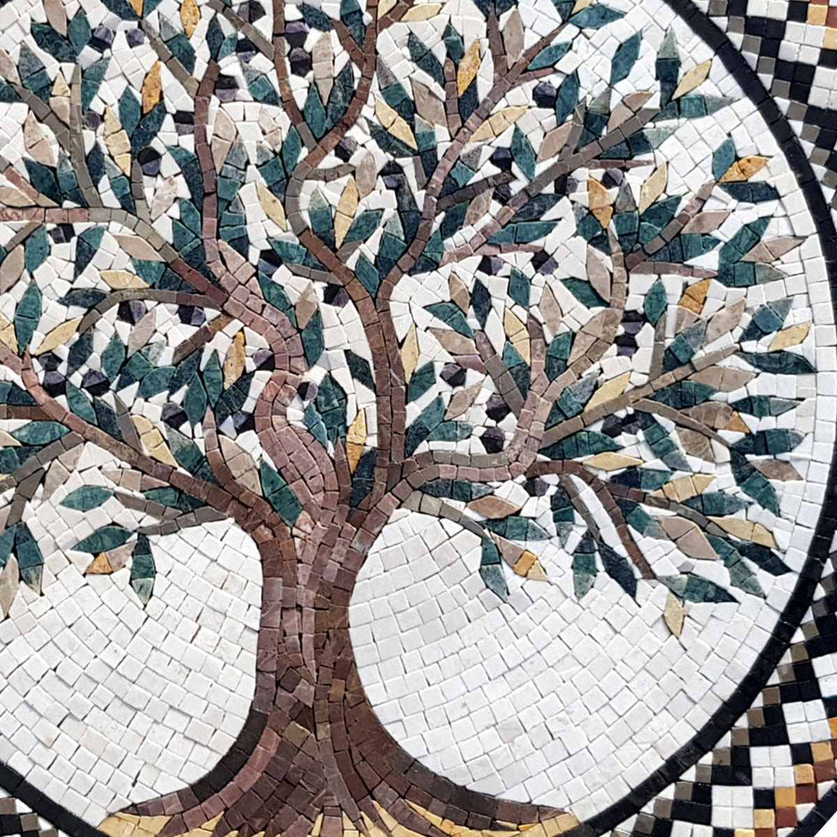 Olive Tree Backsplash Marble Mosaic Medallion Tiles. Customization. Handcrafted Roman Mosaics