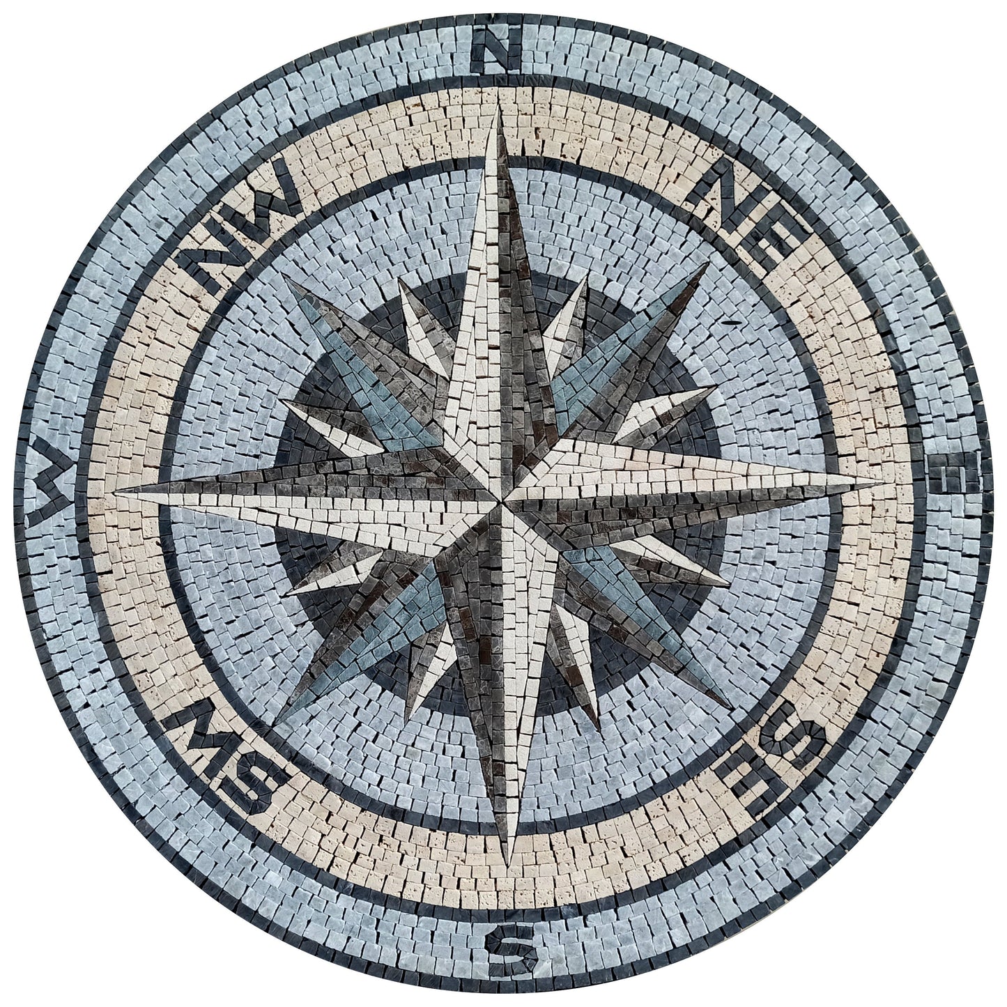 Maritime Majesty - Nautical Compass Rose in Storm Grey Mosaic Artwork Medallion - Customization available