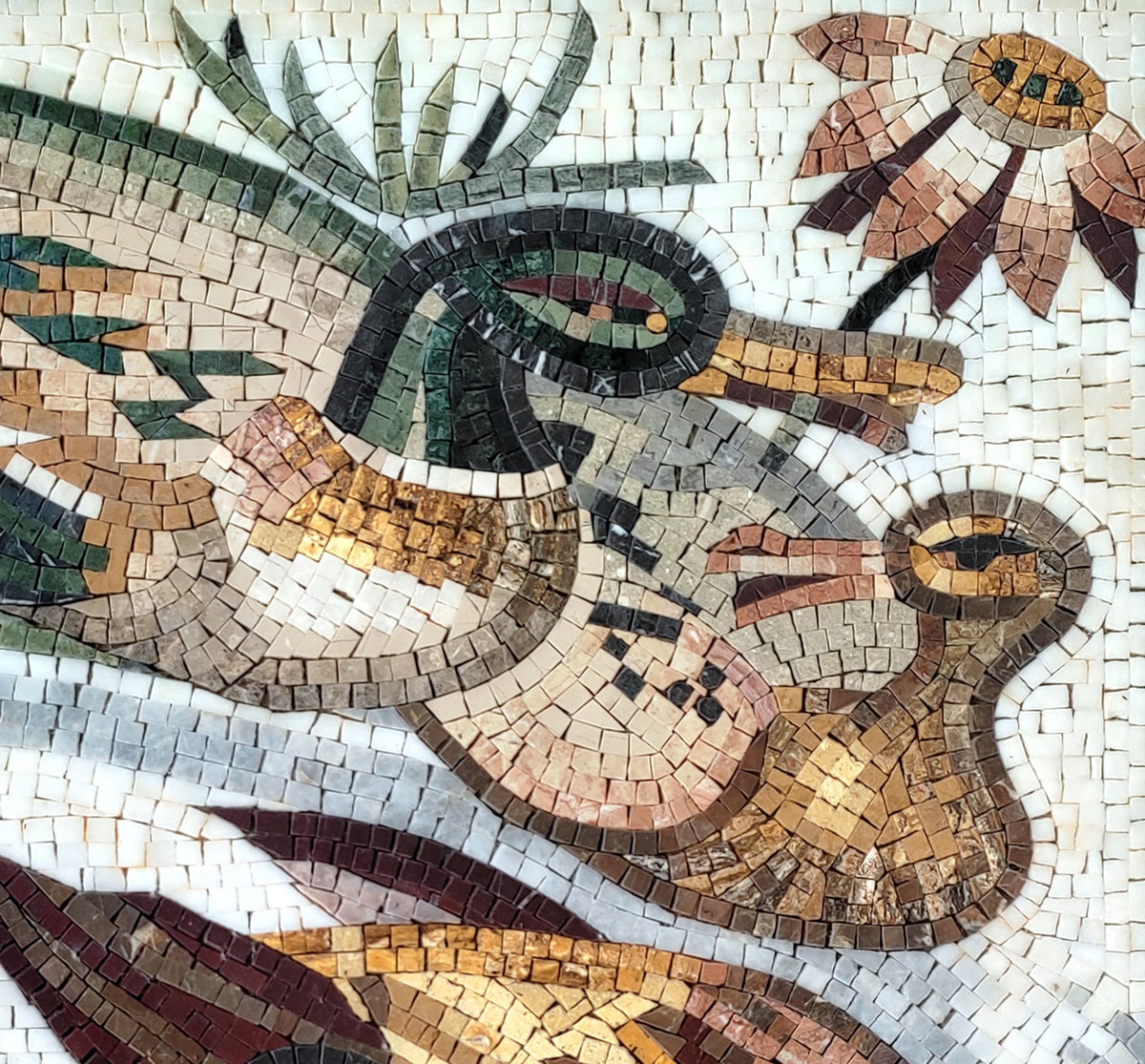 Handmade Duck Mosaic Tile Art: Mallard Swimming in Pond (32" x 32")