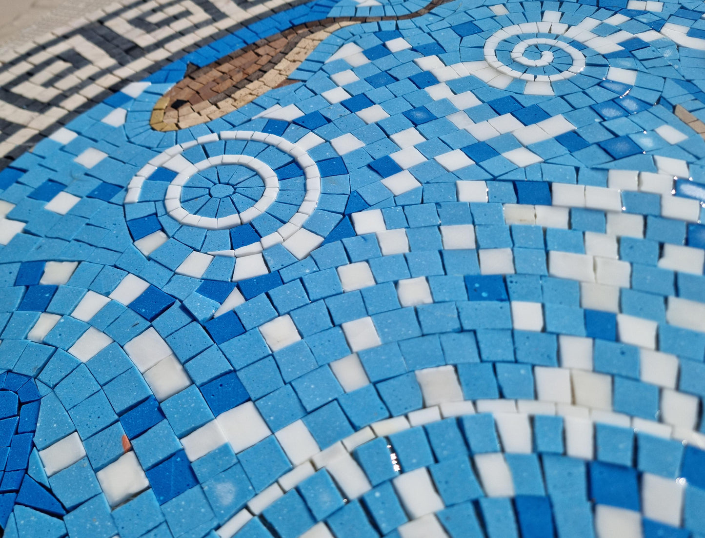 Handmade Fish Mosaic Medallion: Nautical Marble Wall Art (36")