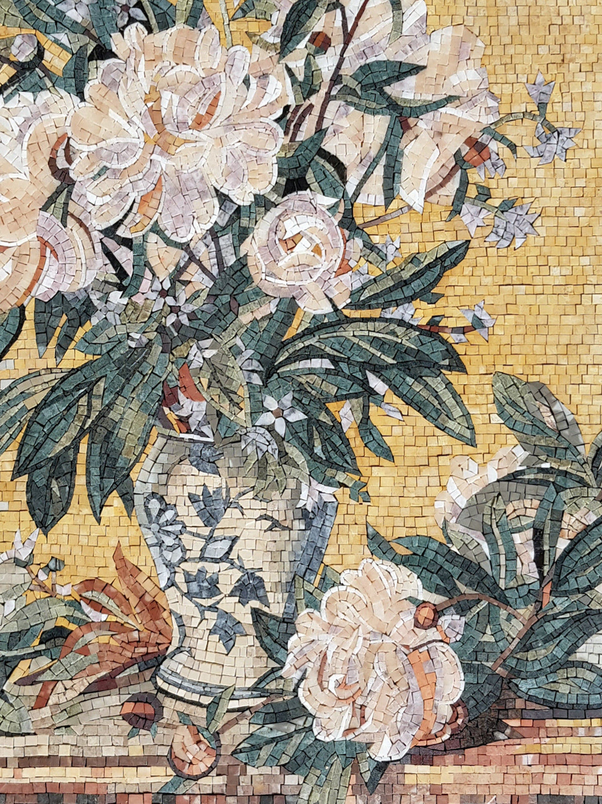 COLORFUL FLOWER VISE - Overflowing Handmade Marble Mosaic Wall Art. Natural Stone Artwork