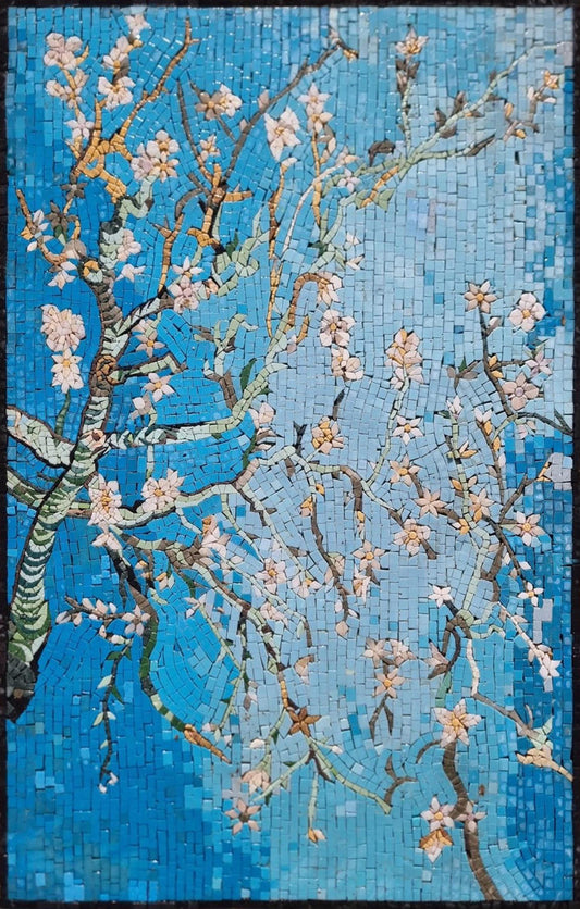 20″×32″ Tree Roots & Sky Mosaic – Handmade Marble Wall Art, Nature Landscape Accent, Customization available