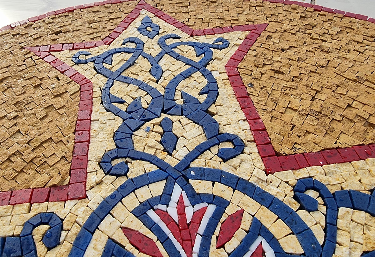 Custom Round Mosaic Plus Sign – Kitchen Wall Decor, Geometric Stone Medallion, customization available