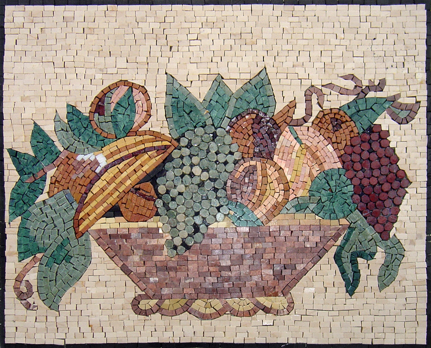STILLIFE MOSAIC Tiles| Overflowing Fruit In Basket Mosaic Backsplash For Kitchen Wall Décor | Fruits Backsplash For Table Top