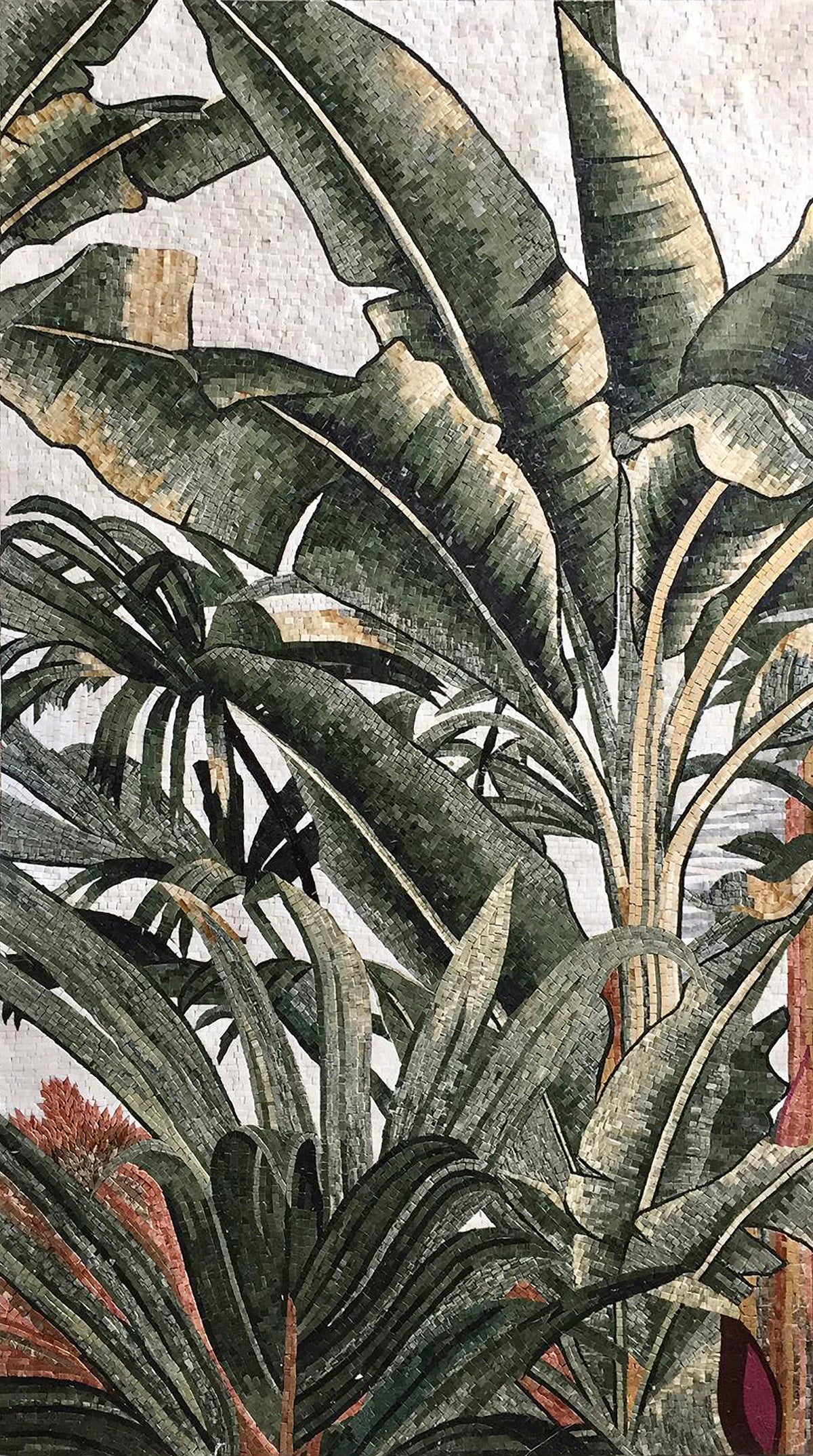 Handmade Banana Tree Mosaic Tile: Marble Palm Scenery Wall Art
