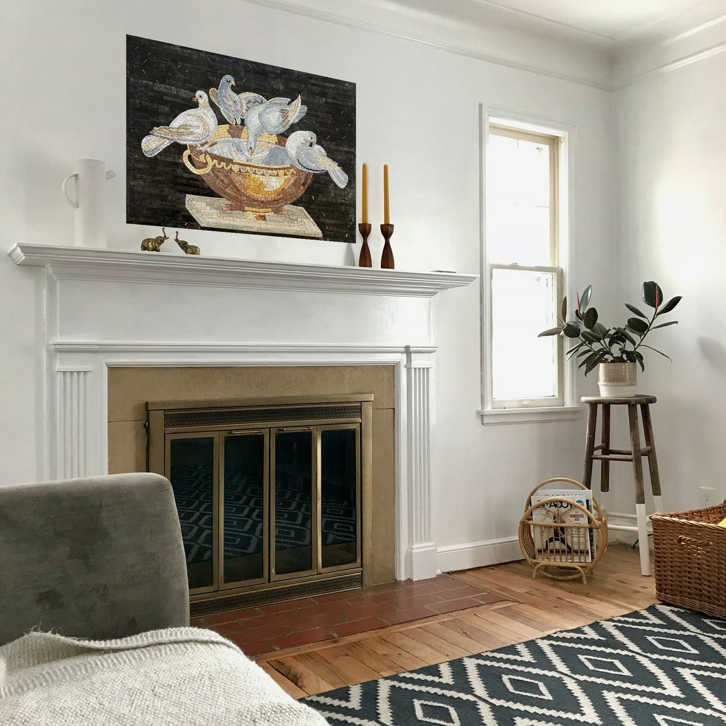 Handmade Dove Mosaic Tile Mural: Marble Wall Art (38" x 28")