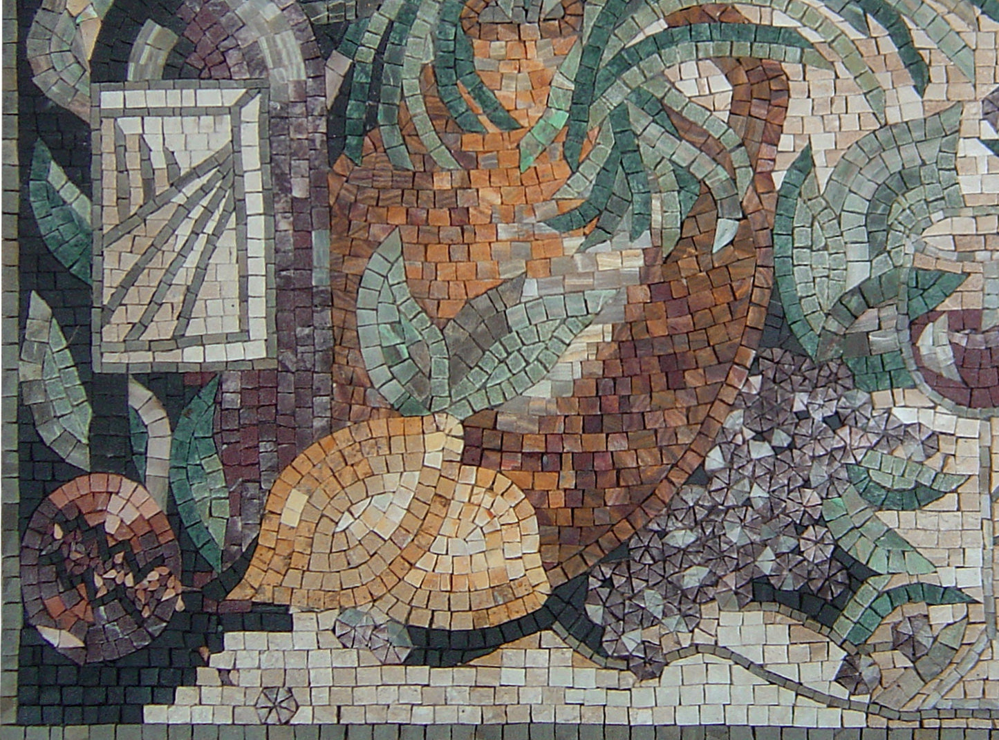 Floral Mosaic Marble Kitchen Backsplash: Handmade Wall Art (32” x 24”)
